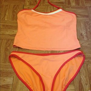 Orange halter top tankini with built in bra
